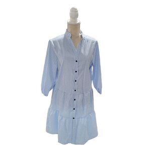 Elings Blue Gingham Checkered Button Front Dress Size Medium